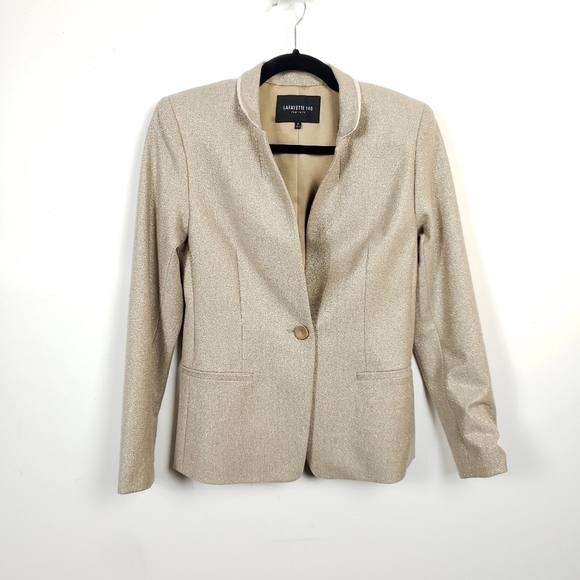 Lafayette 148 New York muted gold shimmer slim cut blazer size 4 72% wool - Picture 4 of 9